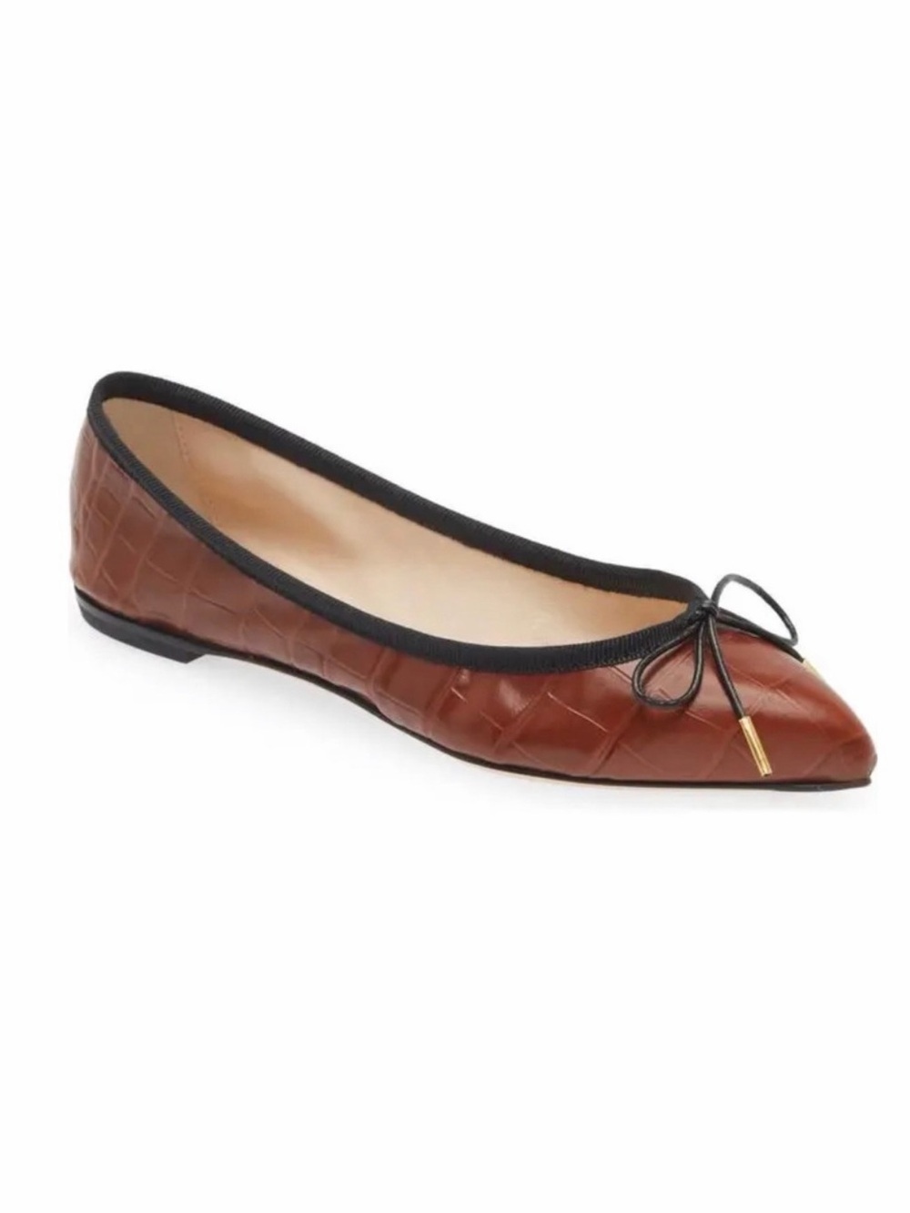 AGL Jomy Pointed Toe Ballet Flat, Cognac, Size 38